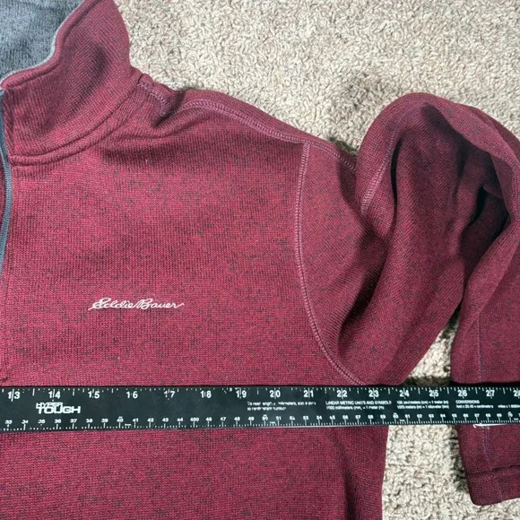 Eddie Bauer Mens TXL Quarter Zip Fleece Pullover Burgundy Marled Sweater Knit - Picture 5 of 9